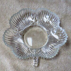 Clear Glass Dish - Flower?  Cloverleaf?  Vintage 1960s - Very Pretty!